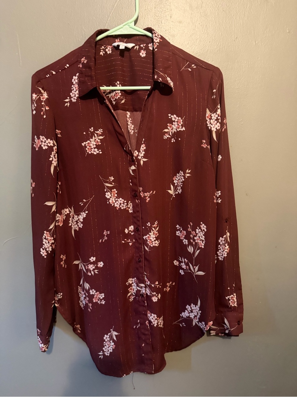 Candie's Burgundy Floral Button-Down Shirt